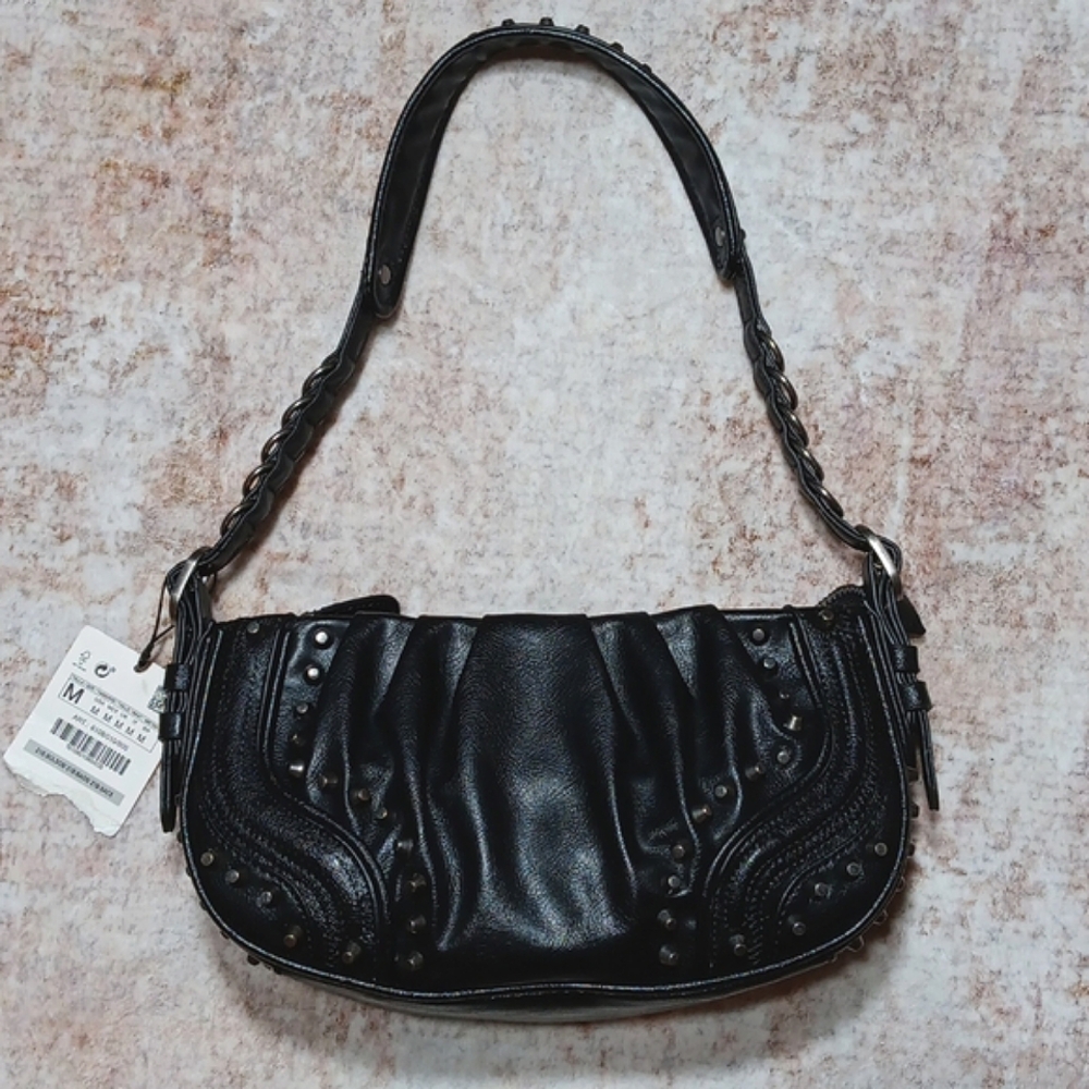 NEW Studded Black Shoulder Bag - Women - Picture 2 of 13